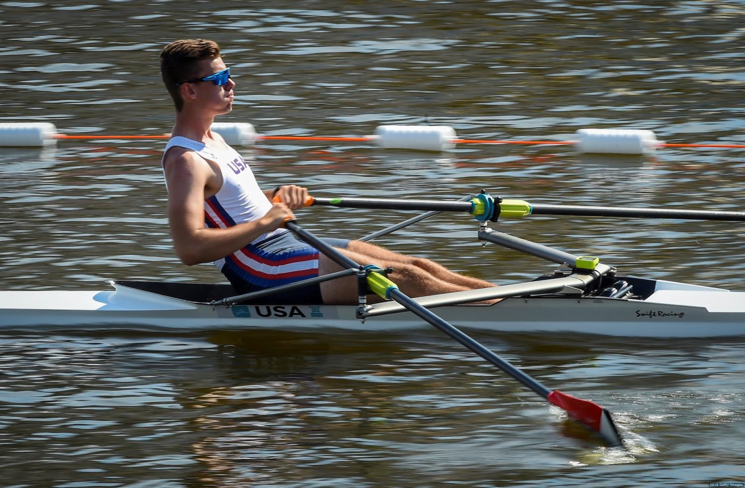 Rower Max Heid '19 practices on Lake Union. Heid will row at The University of Washington next year.