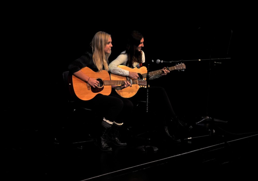 Ellie Andrews and Emily Savidge 14 perform at the first Coffee House of the year