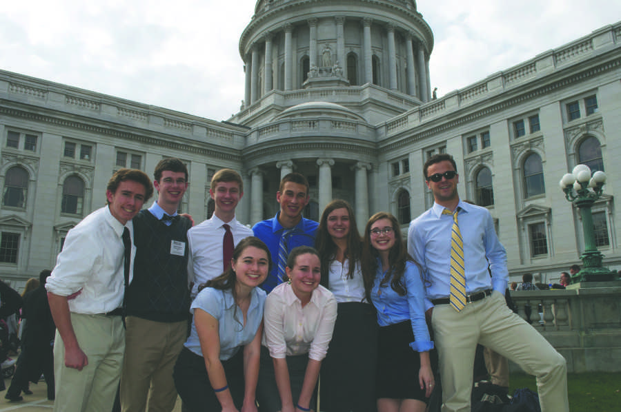 The team of National Champions beams in front of the courthouse after defeating South Carolina and being named #1 Mock Trial Team in the United States
Photo: Peter Schmidt