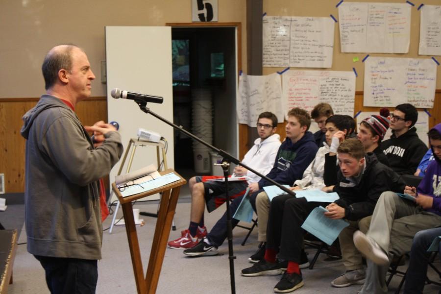 Mr.+Danielson+speaks+to+Sophomores+at+the+Young+Mens+Retreat