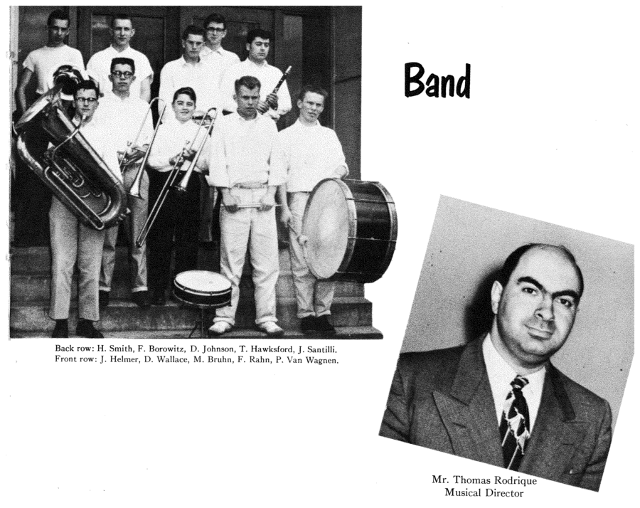 The 1955 Seattle Prep Pep band with Director Thomas Rodrique.