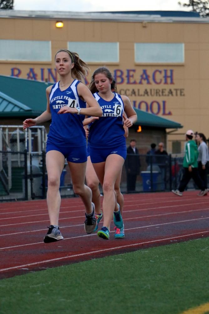 Track stars Ellie Kopf ‘17 and Riva Tobin ‘18 at Rainier Beach for a track meet. Kopf ‘17 will run at Santa Clara University next year.