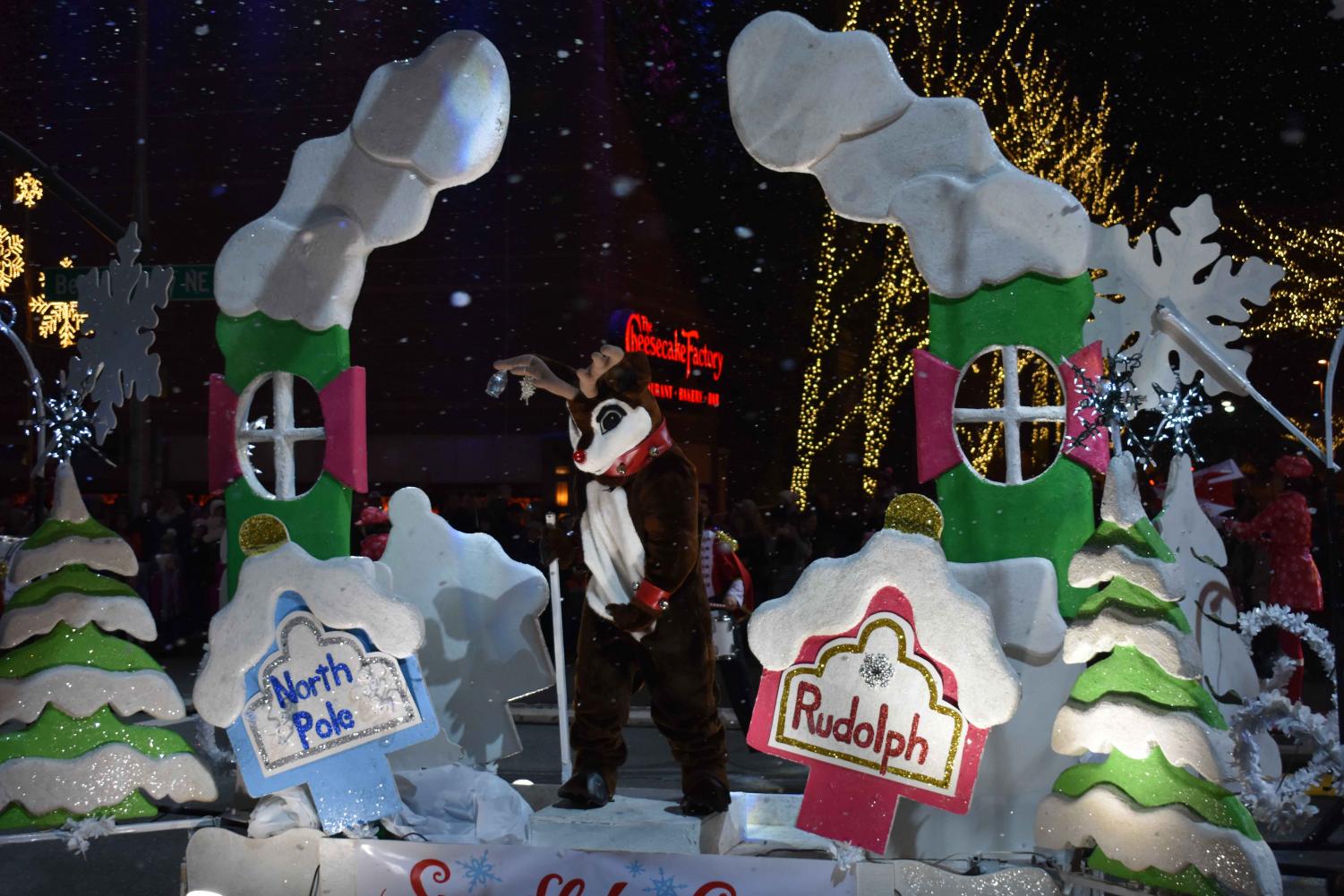 A scene from the nightly Snowflake Lane performance outside of Bellevue Square Mall. Many Prep students work at Snowflake Lane and other seasonal jobs.