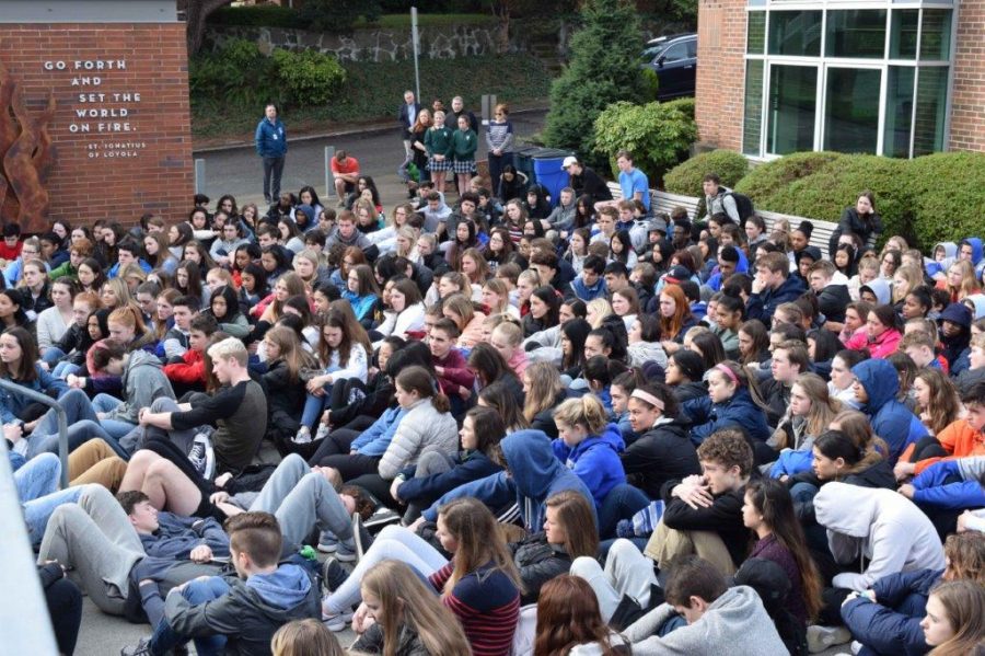 On March 14 2018 Seattle Prep students walked out of class to show solidarity with shooting victims in Parkland, Florida. The protest lasted 17 minutes and included a silent lay-in, student speakers, and a reading of Parkland victims names.