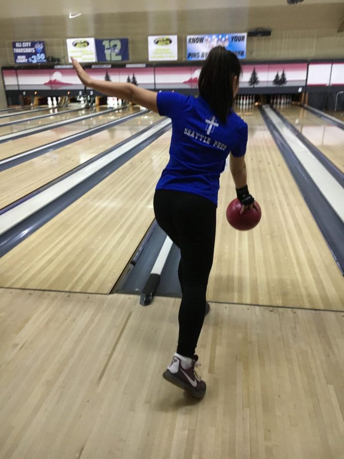 Sydney Shimizu 21 bowls at a recent match. Shimizu is one of two freshmen on the team and enjoys the support of her coaches and teammates.