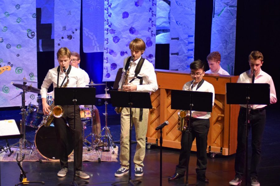 Members of the Seattle Prep Jazz Band perform at their Winter Concert.