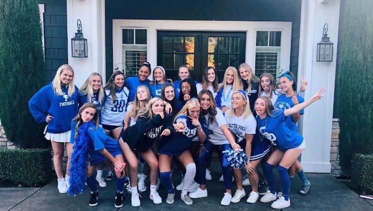The Varsity Girls Soccer team poses at a team bonding activity at the beginning of the season.