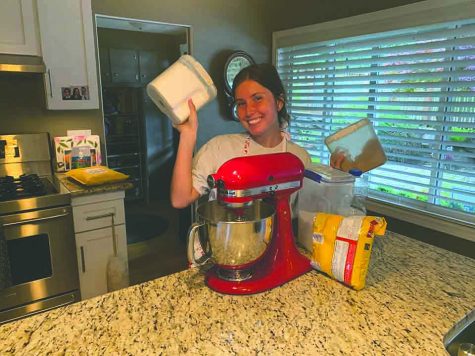 Margaret Felton ‘21 poses with her ingredients for chocolate chip cookies.
Baking has become an essential escape for her.