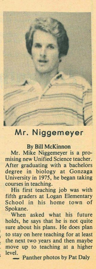 A newspaper article from  1977, Mr. Niggemeyers first year at Seattle Prep.