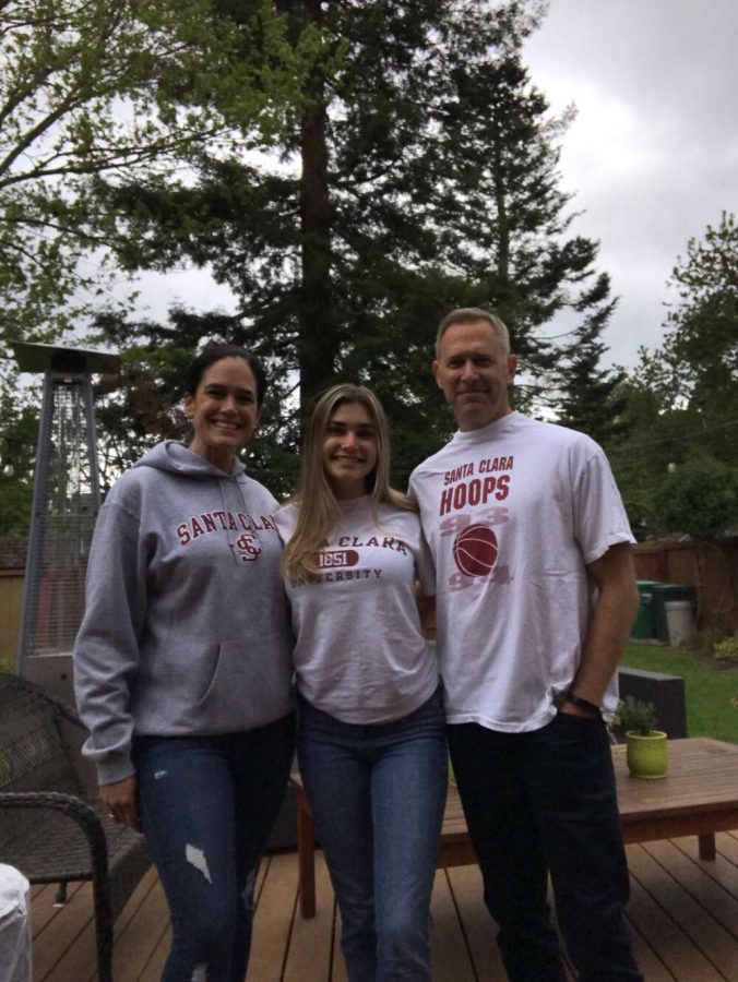 Camille Hardie with her parents. Hardie will attend Santa Clara University next year, carrying on a family tradition.