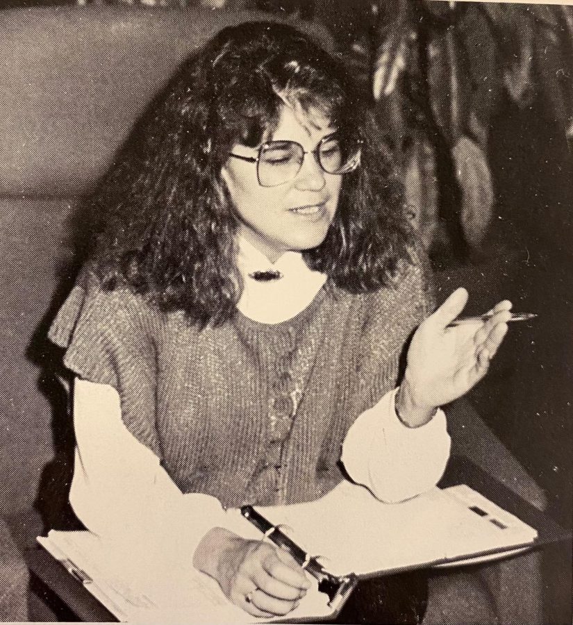 Mrs. Boyle in a vintage yearbook photo from one of her early years at Seattle Prep.