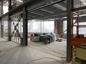 The future weight room space of the Merlino Center under construction in October of 2022.