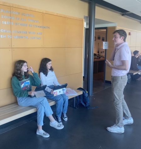 Hudson Patterson 18 works with students. Patterson is one of four Alumni Service Corps members who will spend a year in service at Seattle Prep following college graduation in 2022.