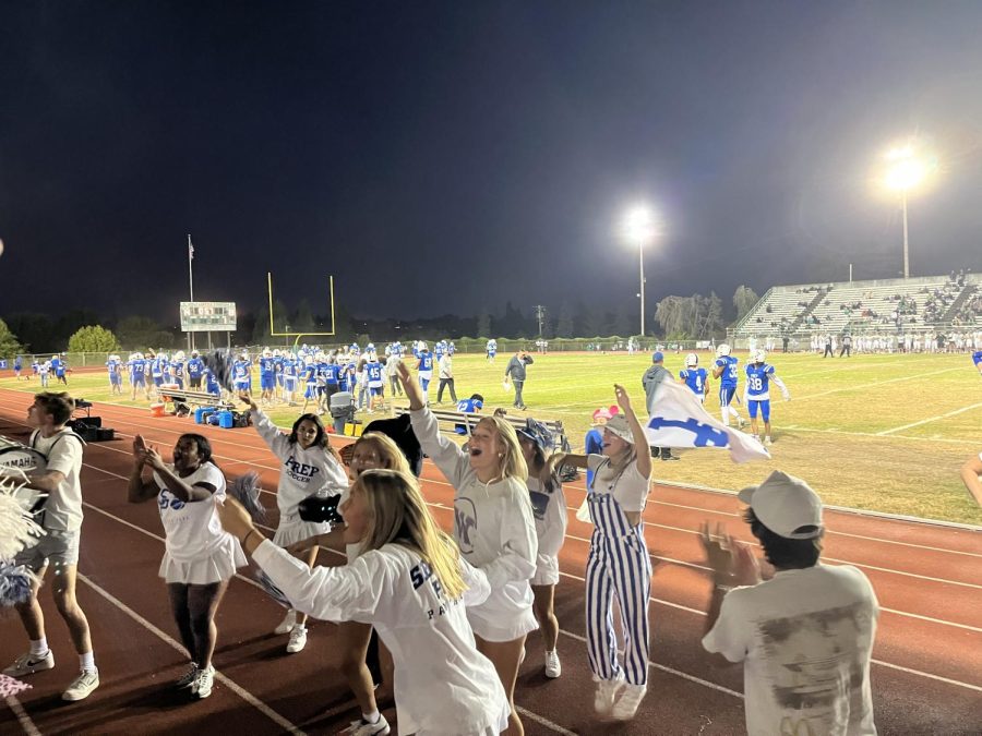 Panther Pack roars after a touchdown made by Casey Carlisimo, during the Prep vs. Blanchet football game on September 30th.  