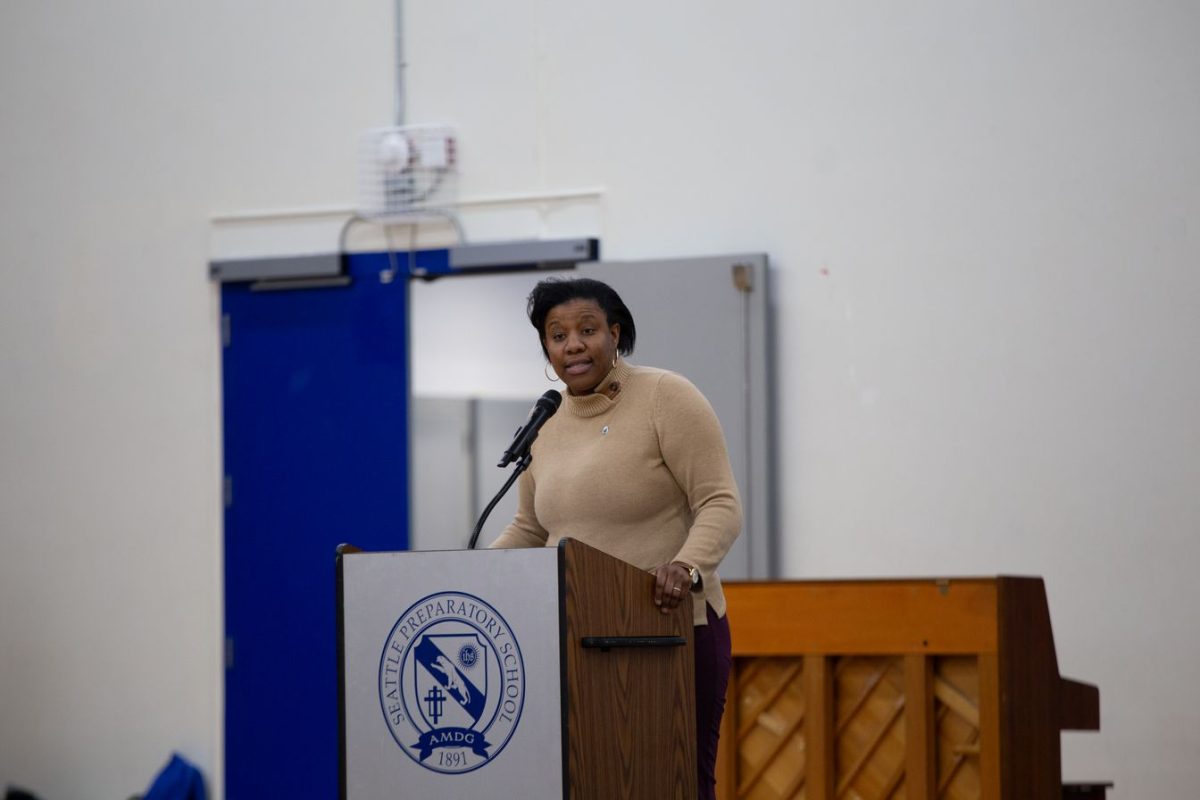 Joy Hollingsworth 02 speaking at the MLK assembly in January. Hollingsworth recently ran for and won a Seattle City Council seat. 