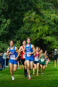 Cross Country members Jack Wise '26 (left) and Nash Howard '27 (right) lead the pack at a recent meet. Photo Courtesy of Parker Rice '27