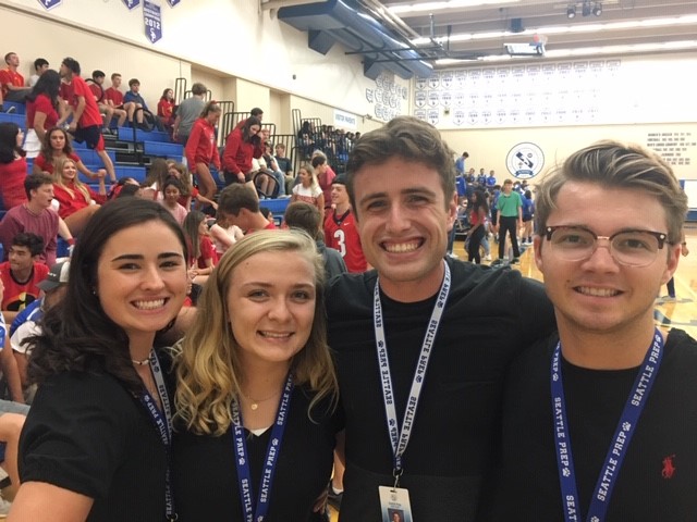 Mr. Behrman (right) with his Alumni Service Corps members. Behrman discussed how serving as an ASC influenced his decision to become a teacher.